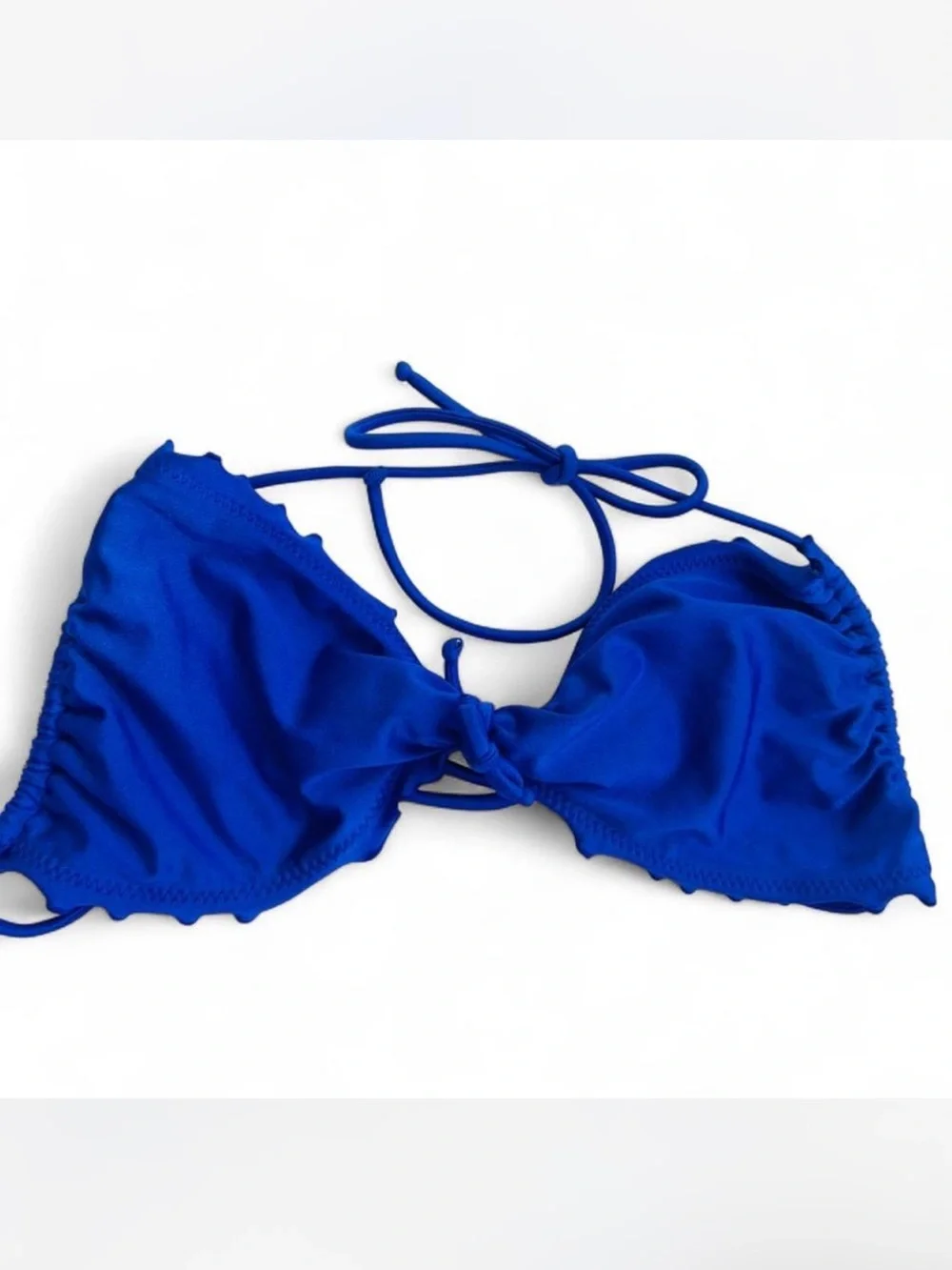 Luli Fama XL Royal Blue Bikini Top Ruffle Ruched Tie Front Halter‎ Swimwear Luxe